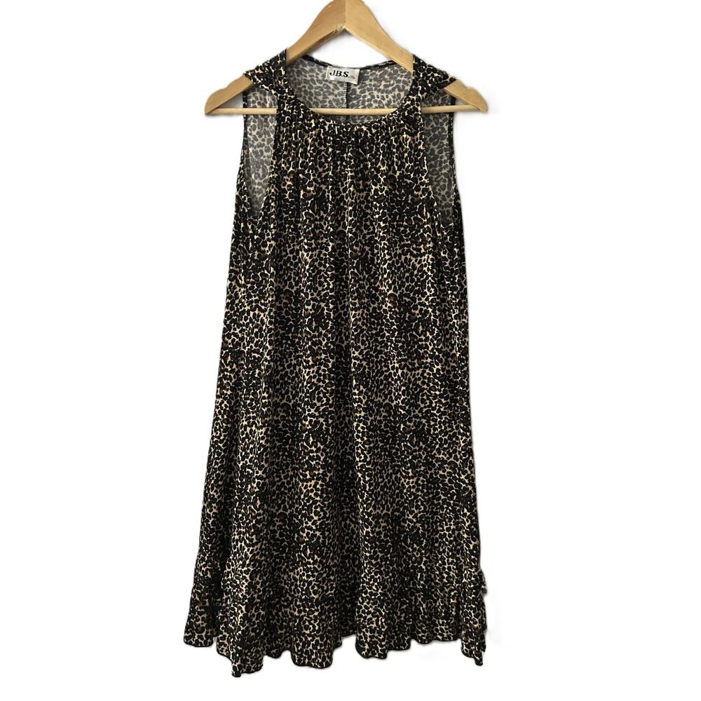 J.B.S. Ltd Leopard Smocked Flowy Ruffle Hem Sleeveless Knee Length Tank Dress-10